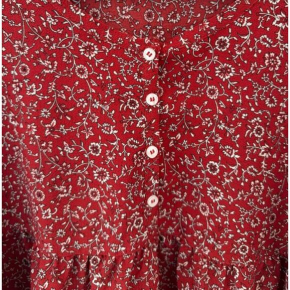 MAX STUDIO Red Floral Sz Medium Casual or Dress Long Sleeve Babydoll Boho Shirt - Picture 2 of 4